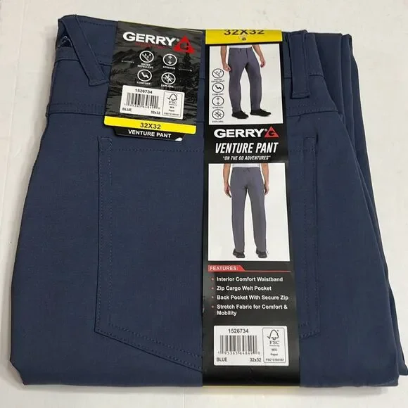 GERRY Pants Men’s Venture 32 X 32 Blue Relaxed Fit Comfort Stretch Pockets NWT - Picture 1 of 15